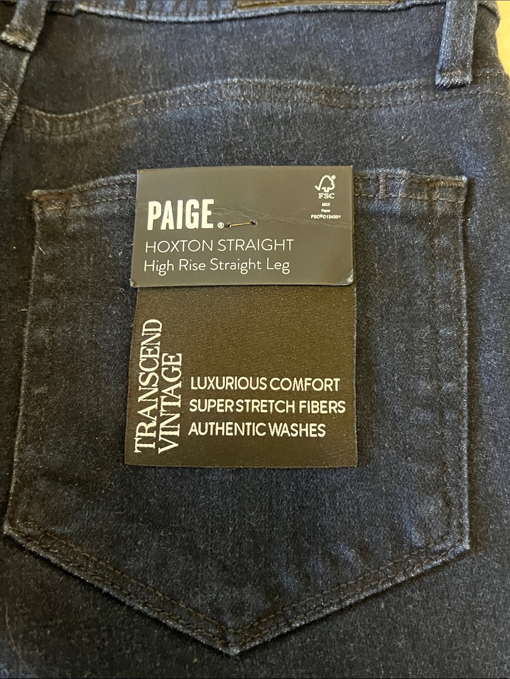 PAIGE Hoxton Straight Leg Jeans Deep Navy High Rise Transcend Vintage NWT - Picture 4 of 9